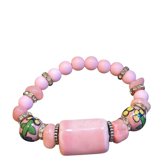 Pink Beaded Bracelet with Floral Accents- Color Pop Collection - Picture 8 of 9